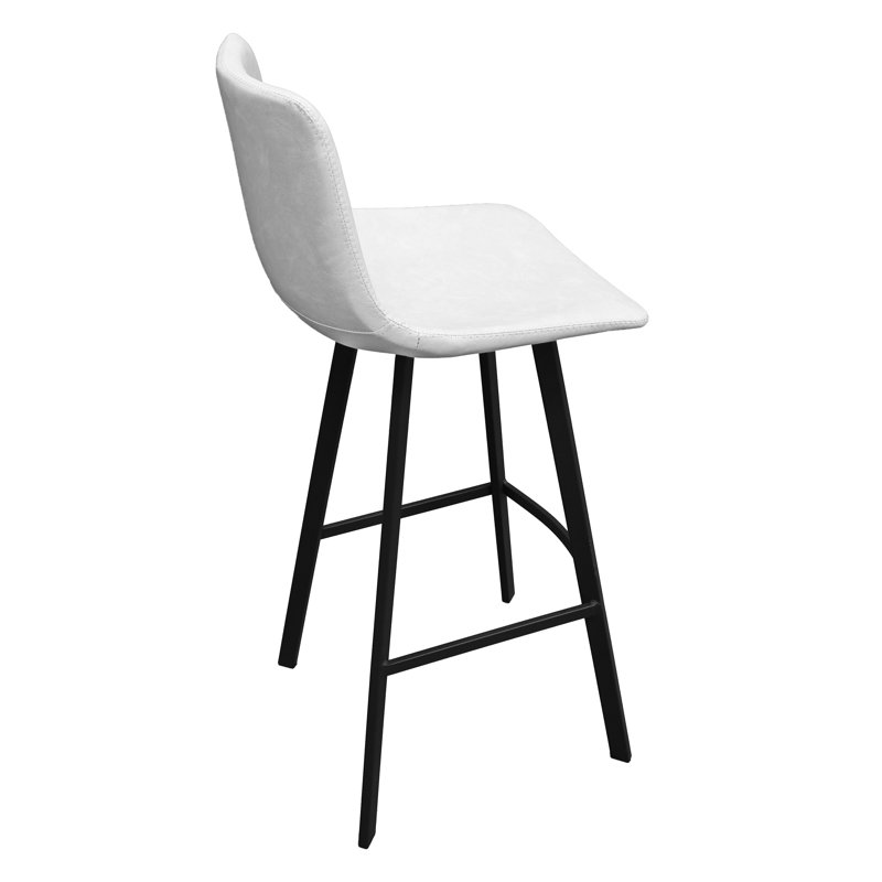Latitude Run Modern Faux Leather Bar & Counter Stool – Armless PU Seat with Footrest, Iron Legs – Side Chair for Kitchen Island, Home Bar, Pub, Cafe, Dining Room
