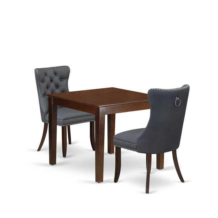 3-Piece Antique Walnut Finish Square Solid Wood Top Dining Table Set, Mahogany, Gray