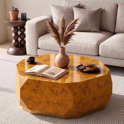  36" Natural Burl Solid Wood Drum Coffee Table