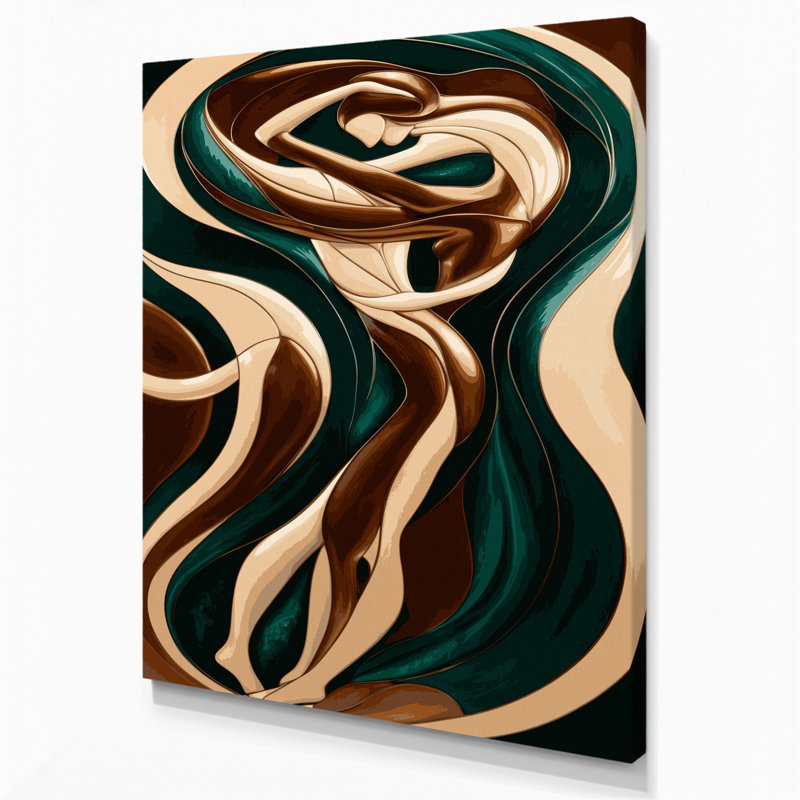 Abstrait art figuratif sur toile vert 46, H 14 po x l 11 po