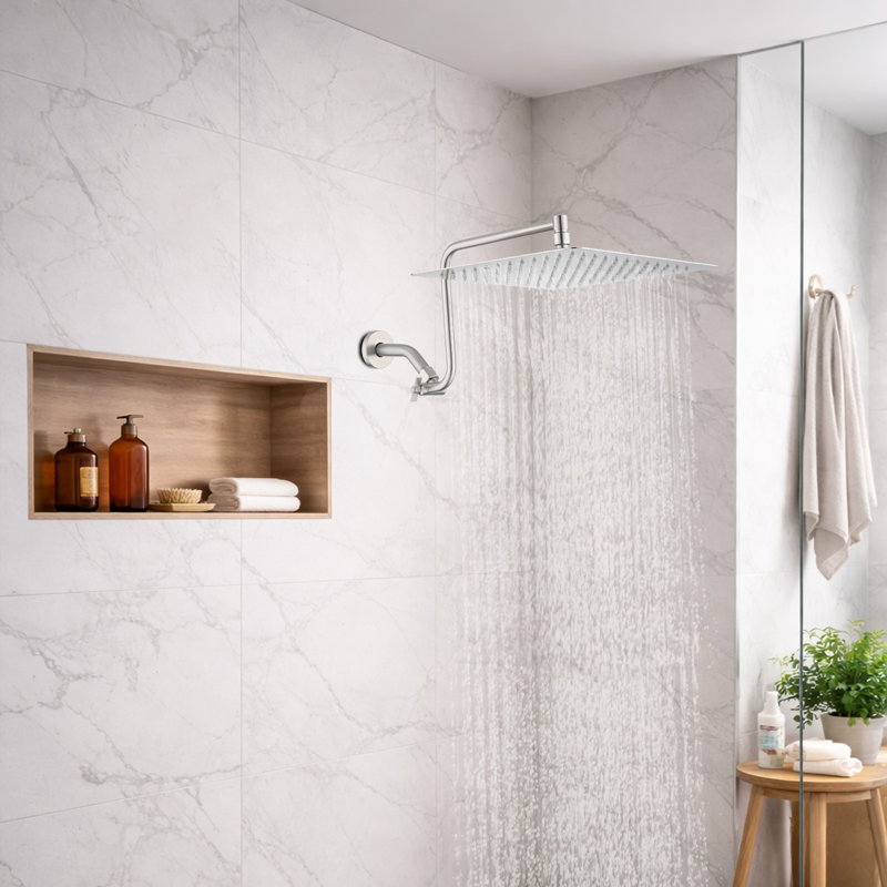 Brushed Nickel 12 in. Rainfall Shower Head with Adjustable Shower Arm, Brushed Nickel