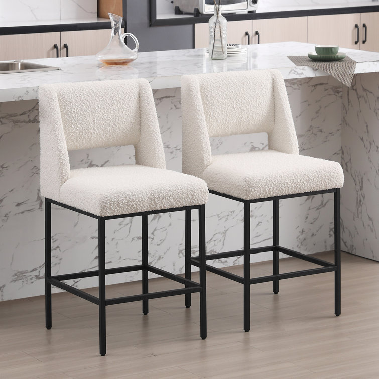 Jenie Upholstered 26.4'' Boucle/Linen Counter Stool with Metal Frame