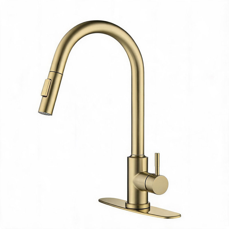Robinet de cuisine en acier inoxydable doré avec douchette extractible, Doré