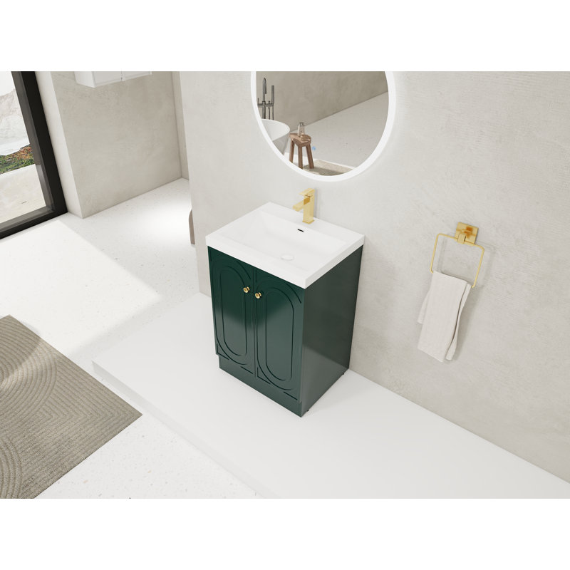 Meuble-lavabo autoportant avec lavabo en résine et 2 portes d'armoire, meuble-lavabo, Blanc, Noir