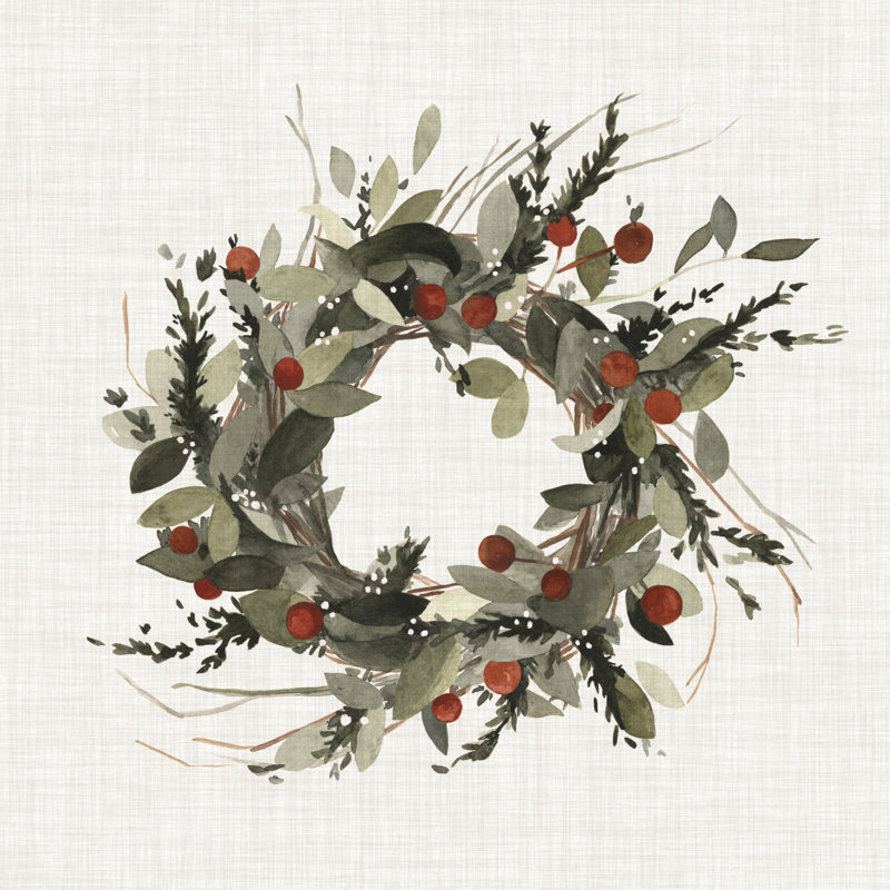 Farmhouse Wreath I by Emma Scarvey - Wrapped Canvas Painting, 30cm H x 30cm W