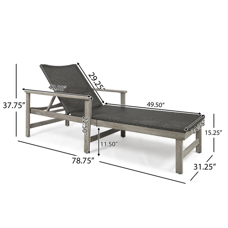 Chaise longue en bois avec position réglable et métal gris