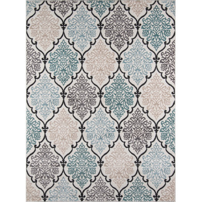 Tapis damas gris / bleu / ivoire Wickford