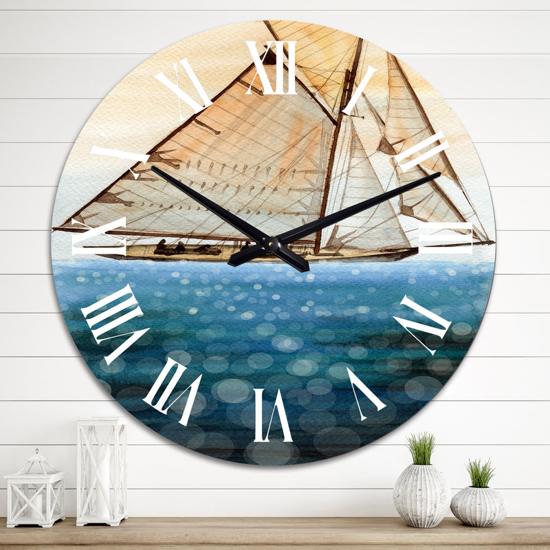 Voilier en mer scintillante bleue - horloge murale nautique et côtière, Grand