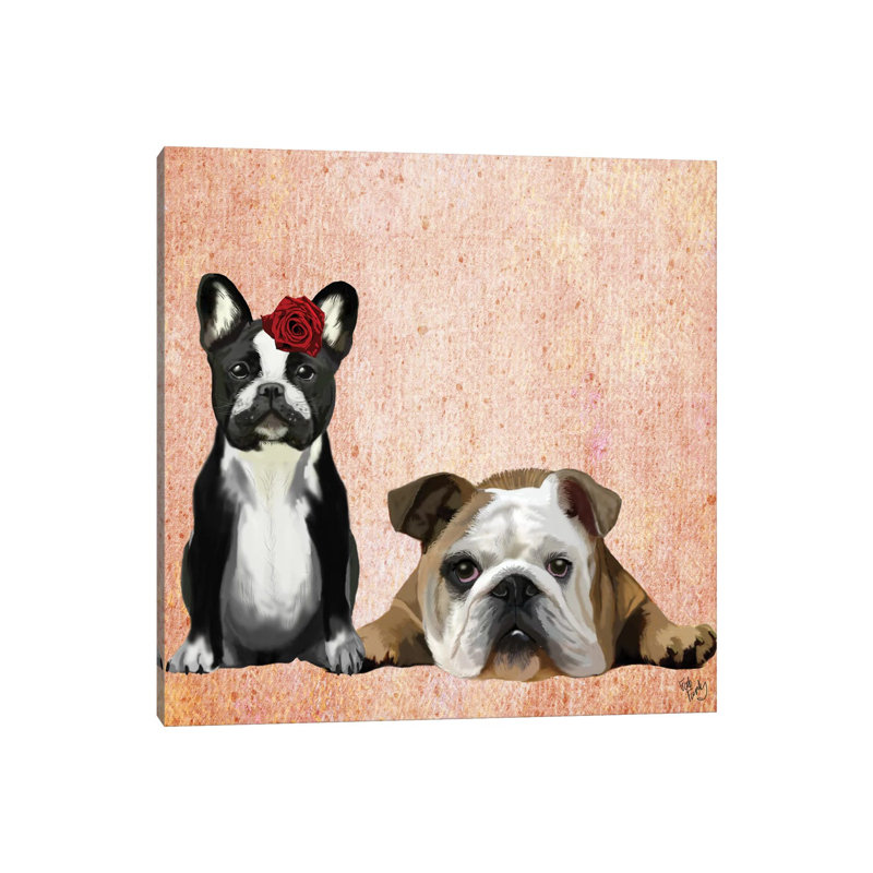 French Bulldog & English Bulldog by Fab Funky - Wrapped Canvas Painting, 45.72 cm H x 45.72 cm W x 3.175 cm D