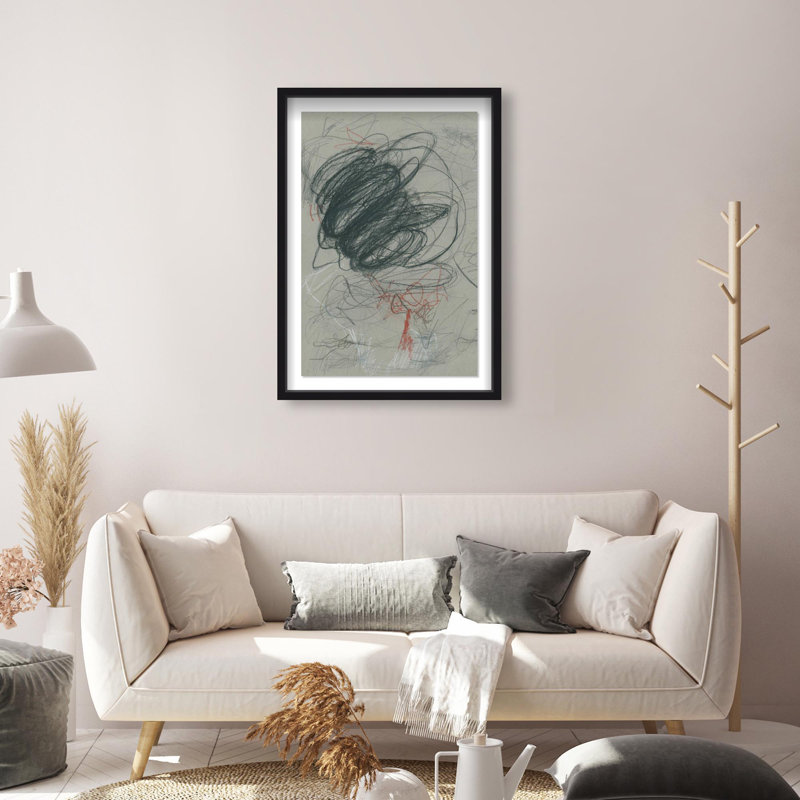 Oliver Gal Scribbles I Abstract - Luxury Shadowbox Framed Wall Art, Black, 31.5" H x 21.5" W