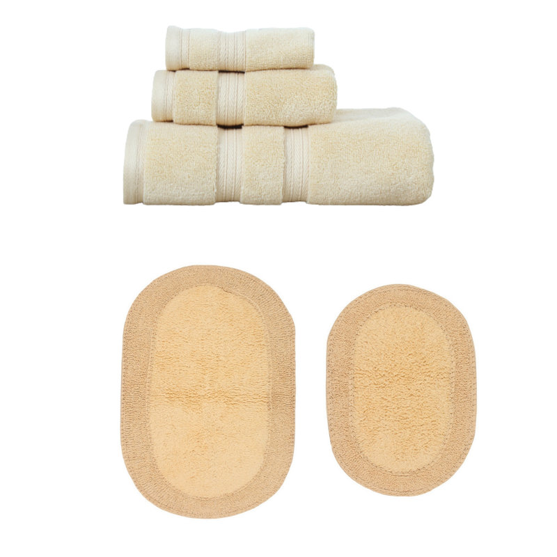 Brunk Collection 100% Soft Cotton 3 Pc Towel Set & 2 Pc Bath Rug Set, (Set of 5), Yellow