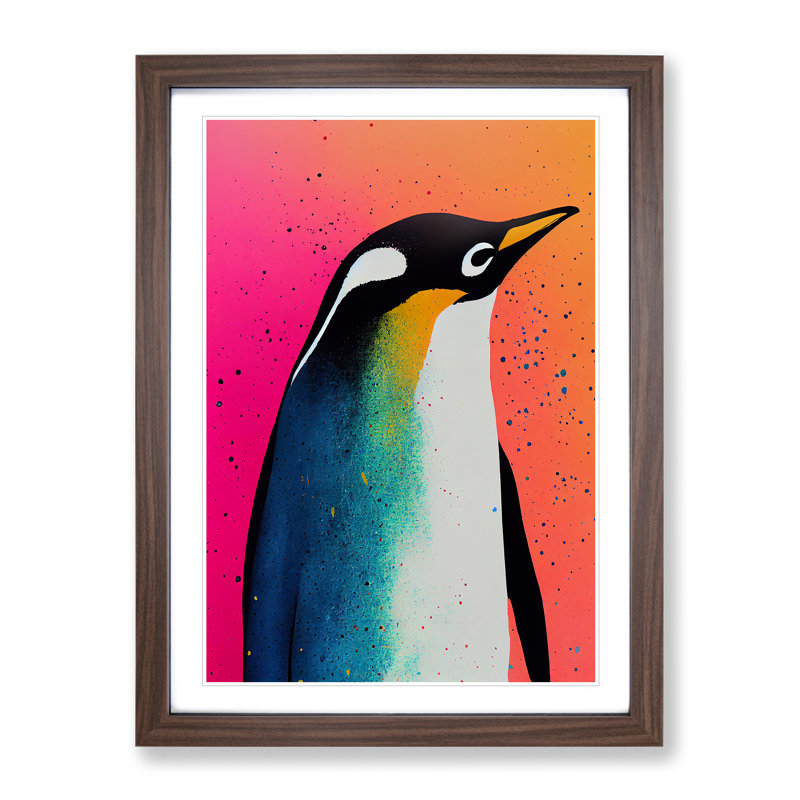 Penguin In Colour No.1 - Print, Walnut Framed, White, 46cm H x 34cm W