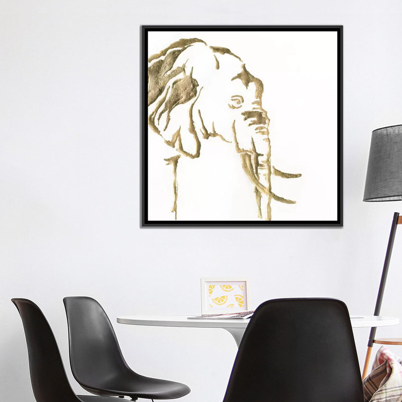 «Gilded Elephant», impression sur toile, H 18 po x l 18 po x P 1,5 po, Toile avec cadre flottant noir, Pas de tapis