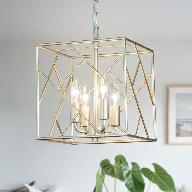 Josifs 4-Light Modern Soft Gold Square Geometric Lantern Chandelier