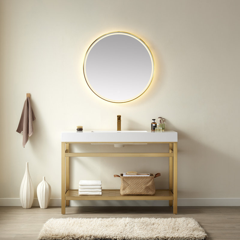 Ensemble de meuble-lavabo simple 48 po Jerrell, Or brossé, Blanc, Blanc