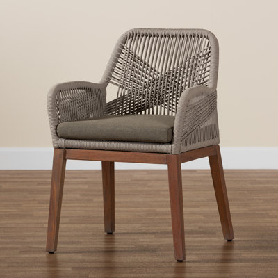 Palmdale Mid-Century Transitional Woven Rope Mahogany Dining Arm Chair