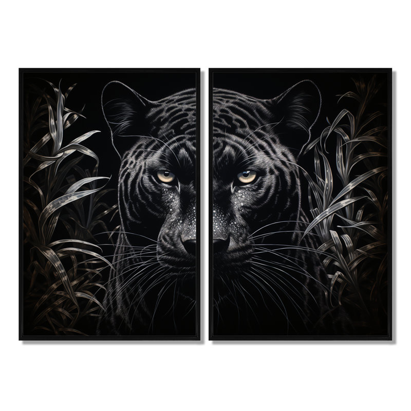 Grattoir noir et blanc Panther Nocturnal Majesty, Noir, H 36 po x l 48 po, Reproduction encadrée sans passe-partout