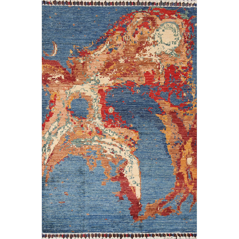 Vegetable Dye Abstract Handmade Wool Rug 3x5