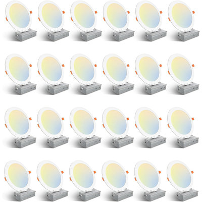 24 Pack 8 Inch 5CCT Ultra‑Thin Canless Wafer LED Downlight with Junction Box, 2700K‑5000K Selectable CCT, 6W 360LM, 5%-100% Dimmable, CRI80 Recessed Ceiling Light