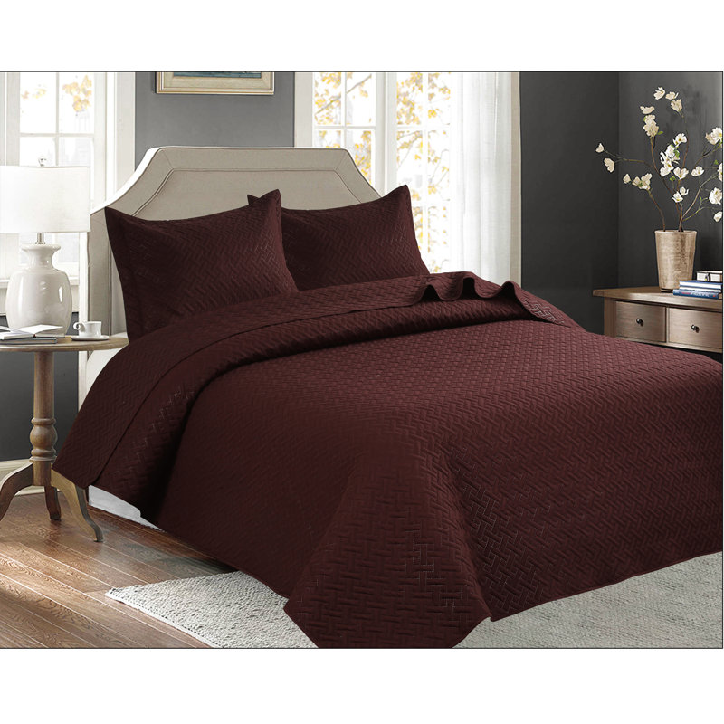 Jade Modern & Contemporary Geometric Shapes Coverlet, Queen Bedspread + 2 Shams, Brown