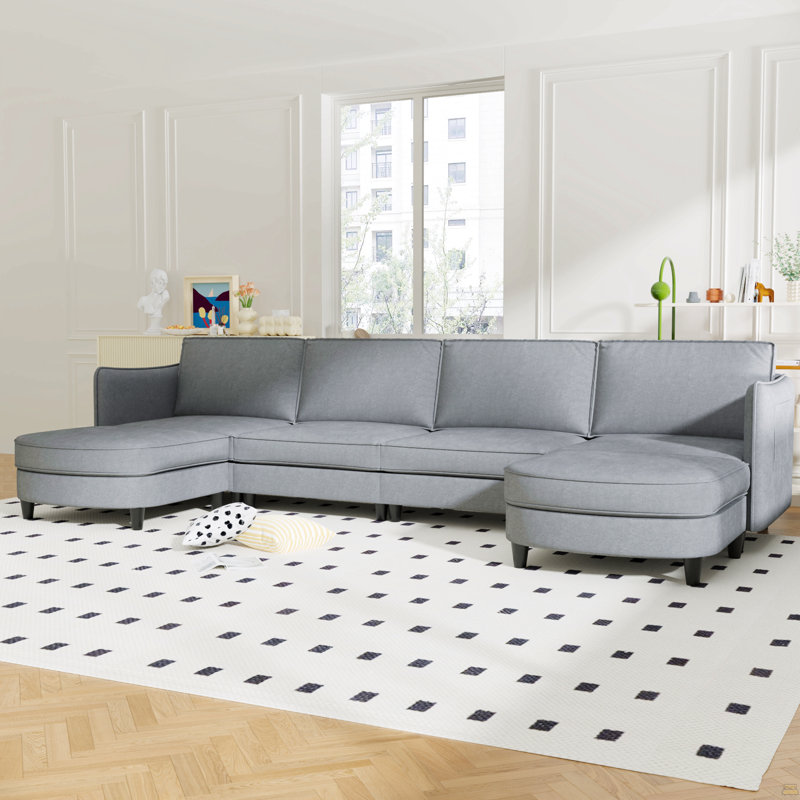 Canapé de 141,5 po à 6 places de 141,5 po, canapés en U avec repose-pieds mobile, accoudoirs avec poches