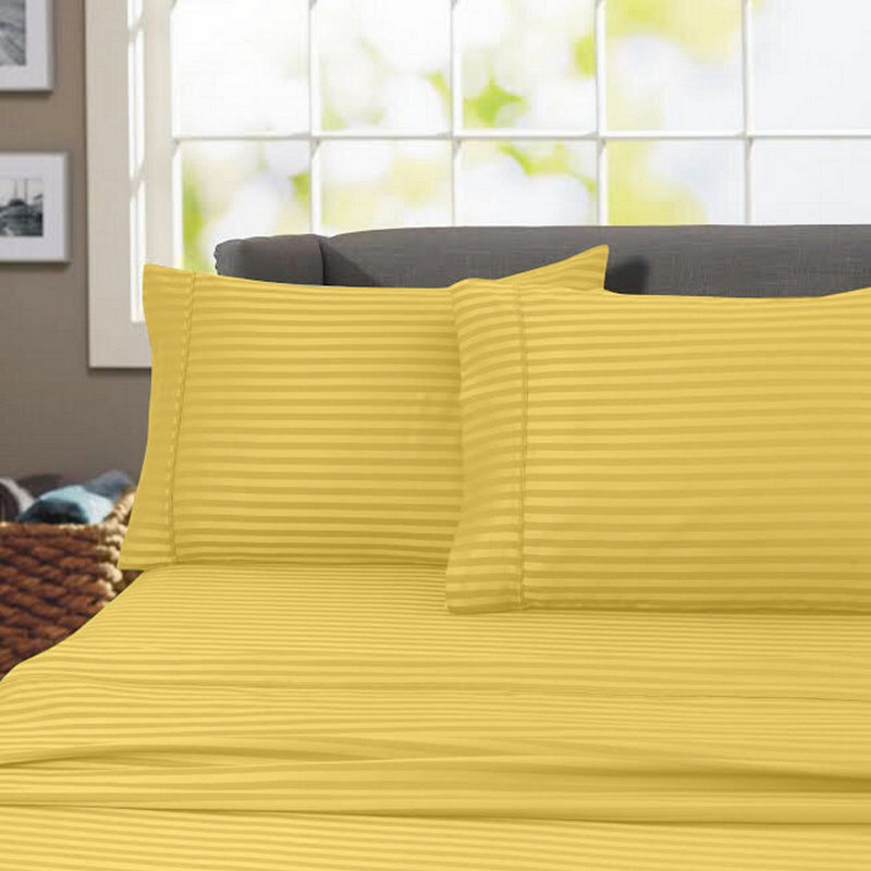 Hotel London Egyptian Cotton Striped Sheet Set, Gold, Queen Sheet Set with 2 Pillowcases