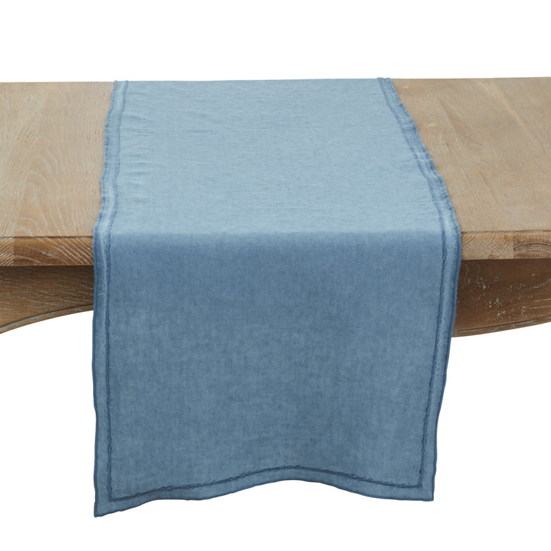 Aneta Stonewashed Overlock Edge Table Runner, Navy