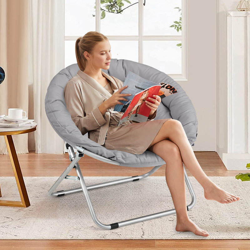Ensemble de 2 chaises à soucoupes rondes pliantes et méridiennes rembourrées pour la chambre du salon, Gris
