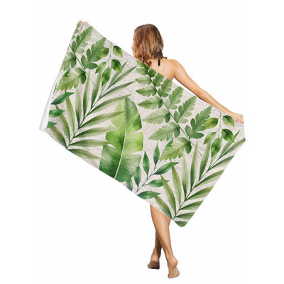 Palm Fronds Eucalyptus Beach Towel Oversized Pool Towels,Quick Dry Absorbent Large Beach Blanket Soft Sand Free Bath Towel, 30 x 60 inAnd a canvas bag with the same printed beach towel will be given as a gift