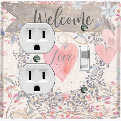 Plaque murale à 2 interrupteurs à bascule Welcome Flower Love Heart