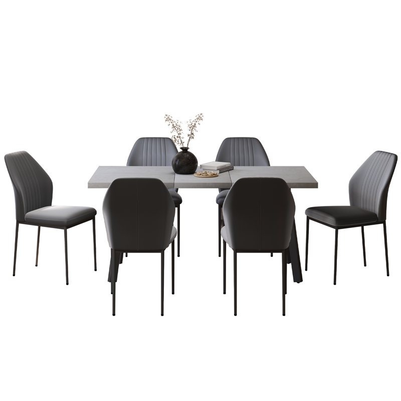 Table de salle à manger extensible de 55 po à 62,9 po avec chaise H 35 po, Black