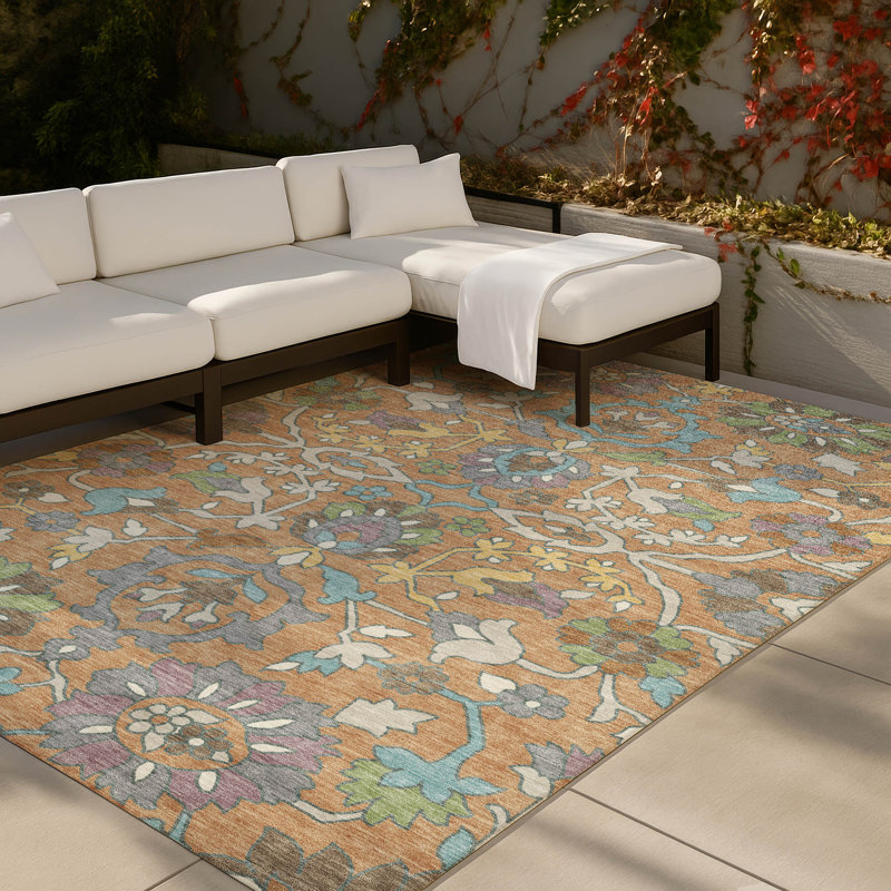 Machine Washable Indoor/Outdoor Chantille ACN2587 Floral Rug, 2'6" x 3'10", Copper