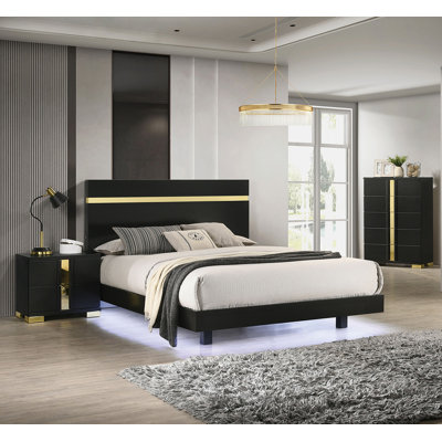 Queen Bed, Black/Gold