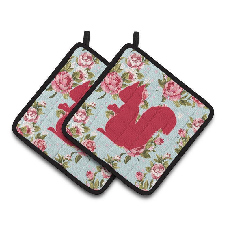 Millwood Pines Berke Floral Polyester Potholder Set, Blue