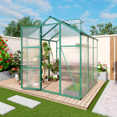 Nouvellement commercialisé, serre surélevée en aluminium à hauteur de gain de 6 x 6 pi, serre surélevée en polycarbonate et ancrage, serres en aluminium robustes pour la cour extérieure en toute saison