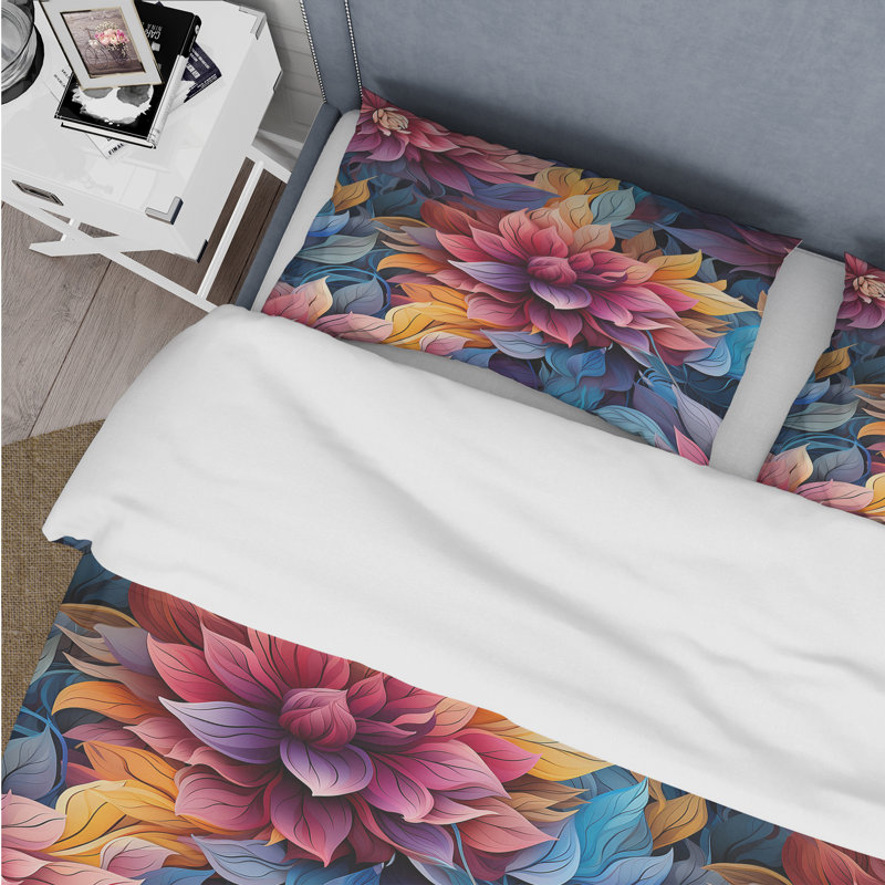 Ensemble de housse de couette Dahlia Mandalas, Housse de couette pour très grand lit et 2 très