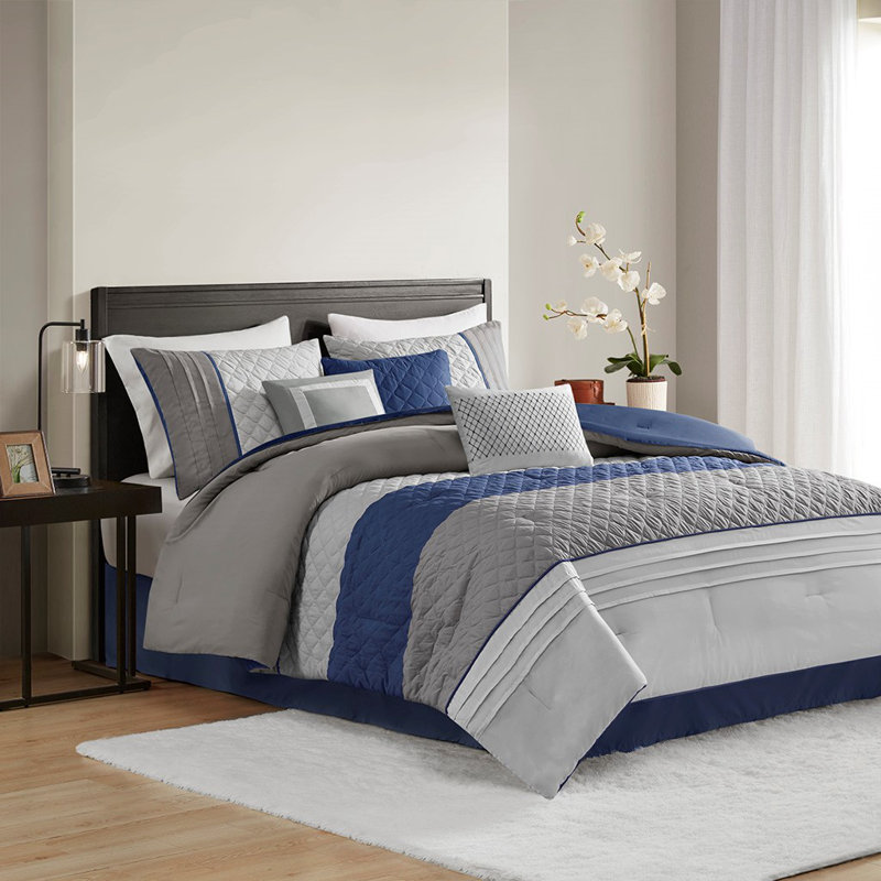 Ensemble d'édredon 7 pièces, Édredon de très grande taille et 6 pièces suppl, Bleu