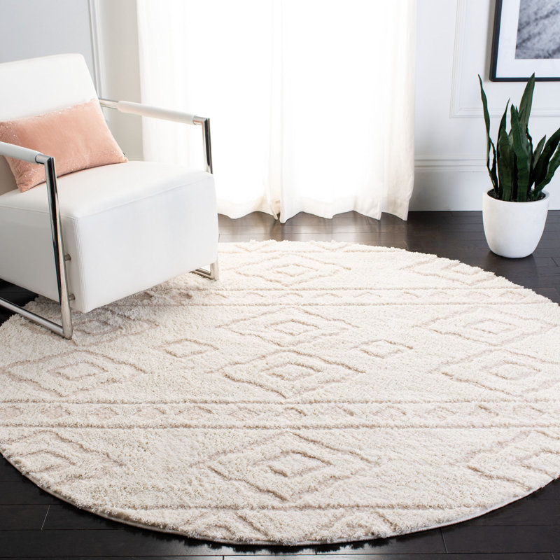 Tapis ivoire à poils longs Sparta, Rond 6 pi 7 po