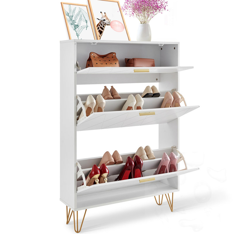 Armoire à chaussures autoportante avec 3 tiroirs rabattables