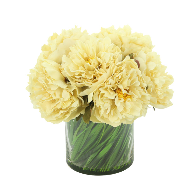Peonies Floral Arrangement in Vase, Cream