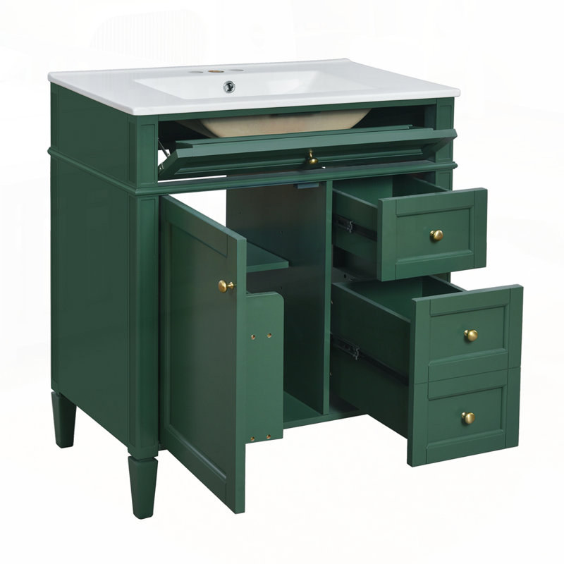 Meuble-lavabo moderne avec rangement abondant et design élégant, Vert