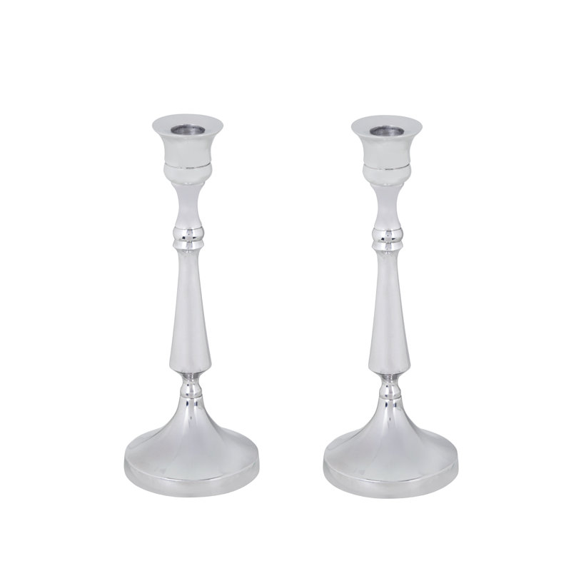 Porte-bougie Aspen Creative 16305-11-2, en aluminium et nickel massif, support de table décoratif pour mariage, repas, fête, décoration intérieure, 3 3/4 po de diamètre x 9 3/4 po de hauteur, ensemble de 2
