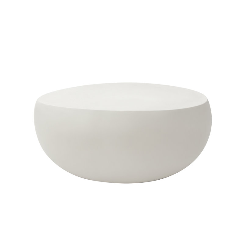 Elementi Home Ikaria 42" Egg-Shape Concrete Coffee Table for Indoor and Outdoor Use, Cream White