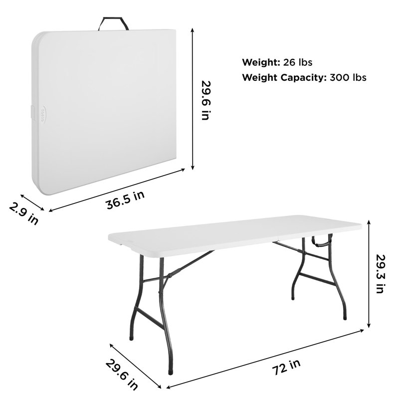 COSCO 6 ft. Fold-in-Half Banquet Table with Handle, White