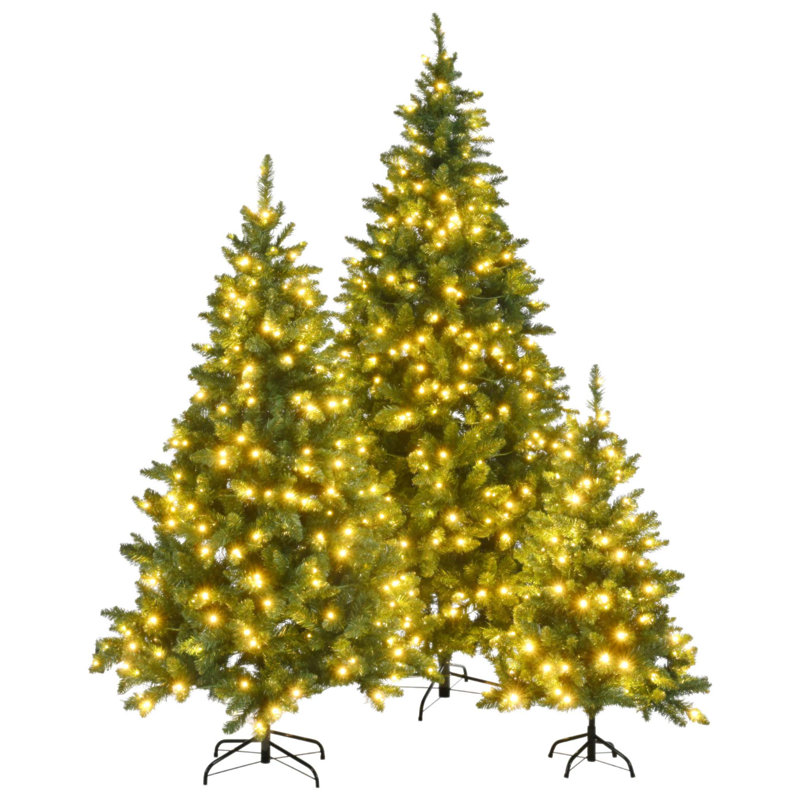 Ensemble de 3 sapins de Noël artificiels pré-éclairés, 4 pi 6 pi 8 pi avec lumières DEL chaudes et branches réalistes pour un décor festif