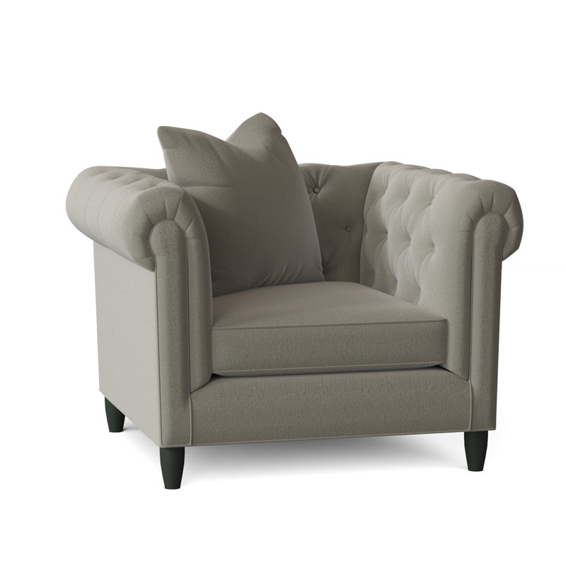 Caspar Upholstered Chesterfield Chair, Bella Grey Performance Velvet