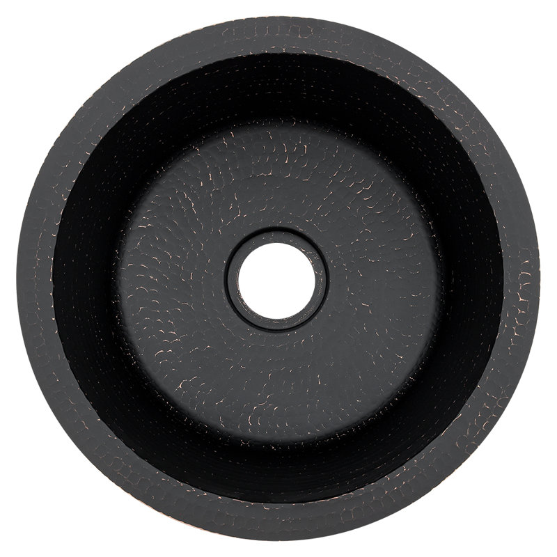 Évier de bar rond martelé 14 "avec ouverture de drain 2", Noir
