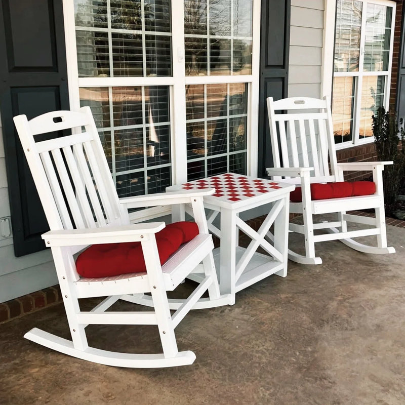 Outdoor Adirondack Rocking Chair HIPS All Weather Oversized Plastic Patio Chair Rocker（Set Of 2）, White
