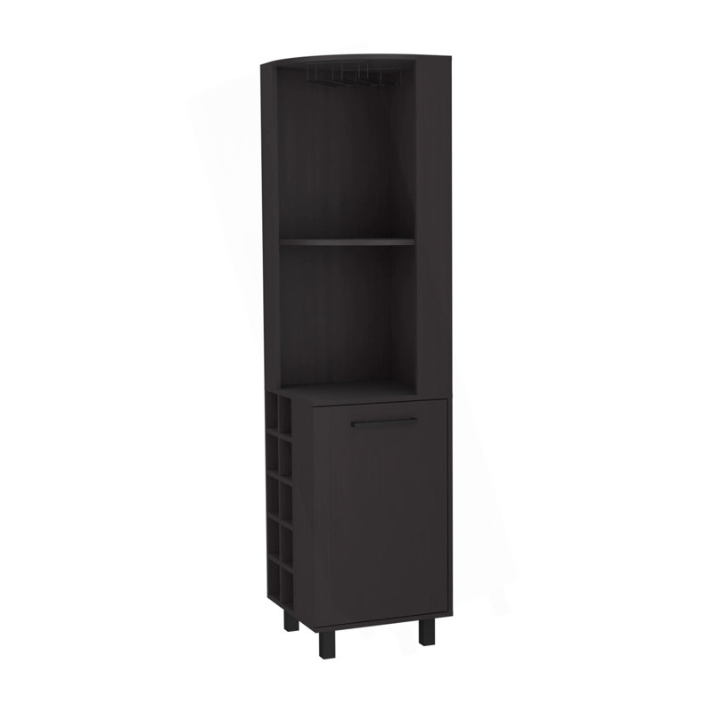 Wengue Corner Bar Cabinet With Glass Holder And Wine Rack, Wenge