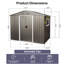 Remise de rangement extérieure en métal gris 8 pi x 6 pi - Fabrication robuste en fer galvanisé, évents perforés pour une meilleure ventilation, porte coulissante avec serrure, utilitaire d'assemblage simple en acier robuste, quatre